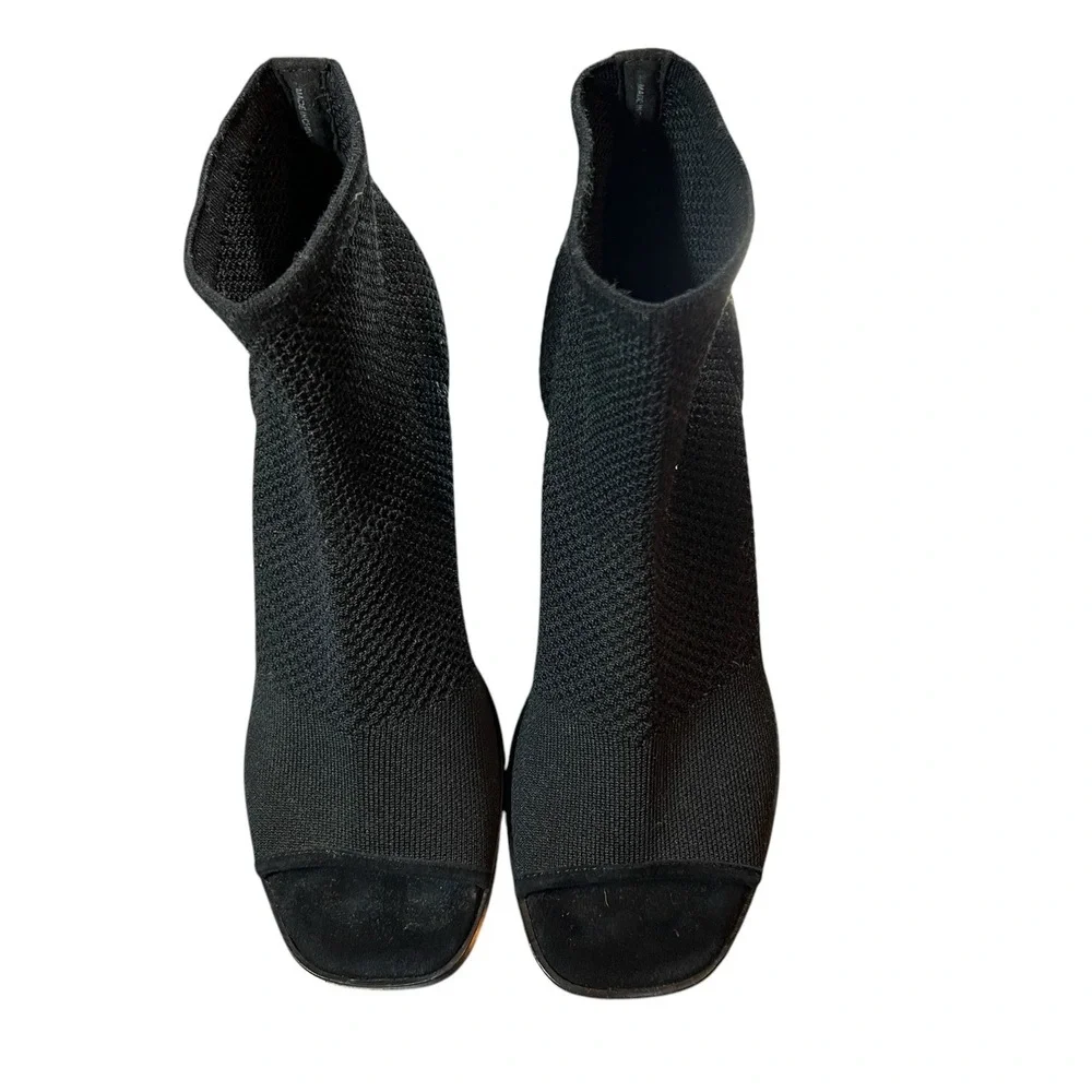 Eileen Fisher Boots Black Open Toe Stretch Knit Chunky Heel‎ Sock Boot Size 9.5